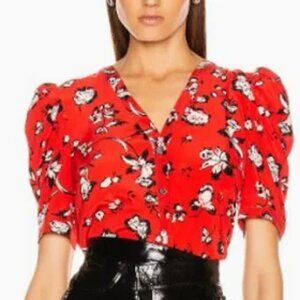 Veronica Beard Garland Silk Top Red Multi Size 2